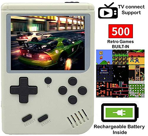 MJKJ Handheld Game Console , Retro FC Game Console 3 Inch Screen 500 Classic Games TV Output Game Player with 1PCS Joystick , Birthday Present for Children - White