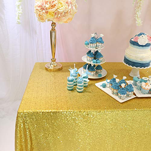 TRLYC 55x55 Inches Seamless Square Sequin Tablecloth Gold