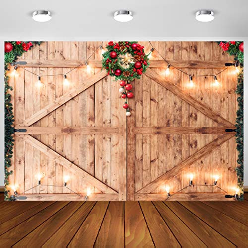 Aperturee 9x6ft Rustic Christmas Barn Door Backdrop Merry Xmas Wooden Board Board Wall Floor Photography Background Photobooth Banner Holiday Photo Studio Prop