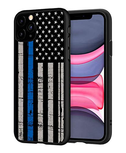 iPhone 11 Case, BWOOLL Slim Anti-Scratch Flexible Shock Absorbent Silicone Protective Case Cover for Apple iPhone 11 (2019) 6.1 inch - Thin Blue Line American Flag