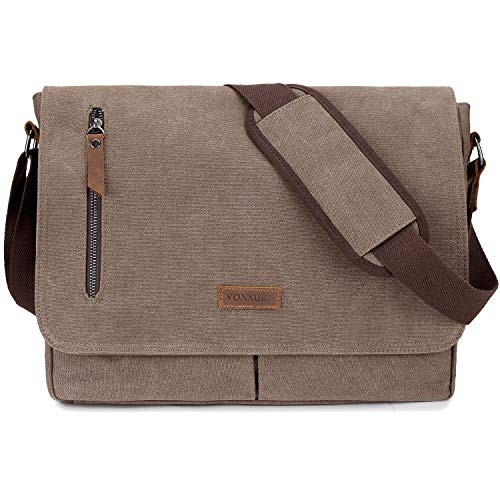 Messenger Bag for Men and Women, Canvas 14 Inch Laptop Messenger Bag Shoulder Bag for Work School VONXURY