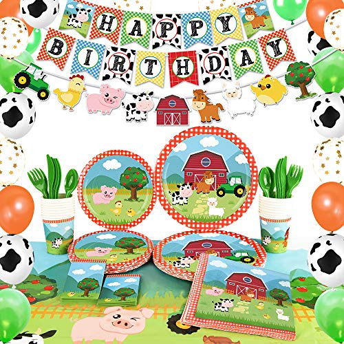 WERNNSAI Farm Birthday Party Supplies - Barnyard Animals Party Decorations for Kids Birthday Banner Balloons Tablecloth Plates Cups Napkins Spoons Forks Cutlery Utensils Serves 16 Guests 153PCS WERNNSAI Farm Birthday Party Supplies - Barnyard Animals Party Decorations for Kids Birthday Banner Balloons Tablecloth Plates Cups Napkins Spoons Forks Cutlery Utensils Serves 16 Guests 153PCS