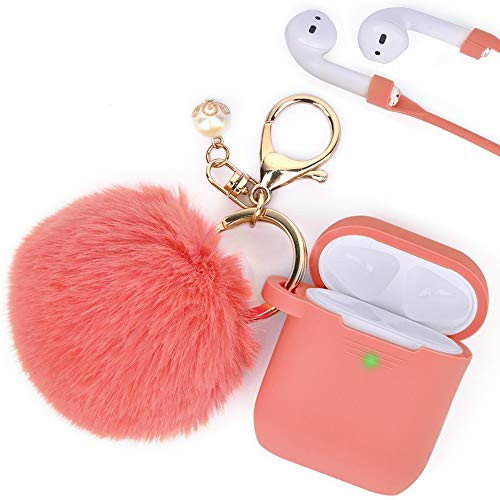 Airpods Case, Filoto Airpod Case Cover for Apple Airpods 2&1 Charging Case, Cute AirPods Silicon Case with Airpods Accessories Keychain/Skin/Pompom/Strap 2019 Summer Series (Living Coral)