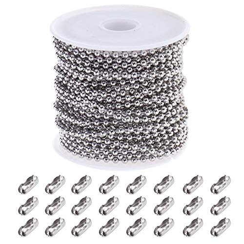 Anvin Ball Bead Chain Stainless Steel Ball Chains Necklace with 24 Pieces Matching Connectors Clasps Silver Jewelry Making Chains for Pendant Necklace DIY, 2.4mm, 33 Feet