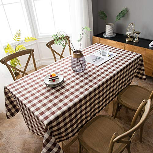 Aquazolax Large Checkered Tablecloth for 6ft Long Rectangle Tables Buffalo Plaid Table Covers for Dinning Room/Kitchen, 60x84 inch, Brown