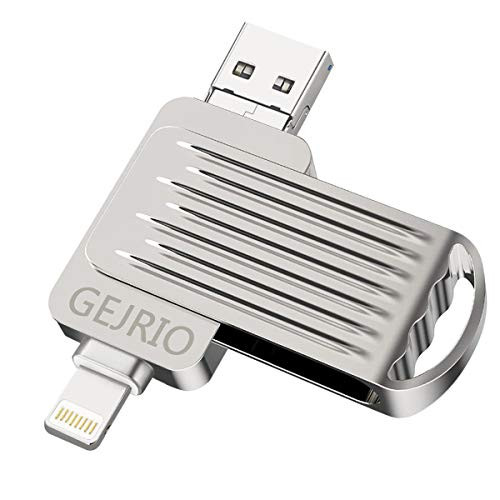 USB Flash Drives Compatible iPhone/iOS 128GB [3-in-1] Lightning OTG Jump Drive, GEJRIO USB 3.0 Thumb Drive External USB Memory Storage, Flash Memory Stick Compatible Apple, iPad, Android & PC