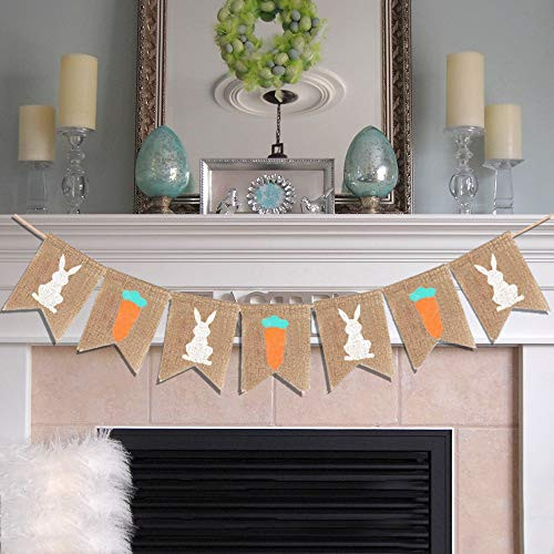 Easter Burlap Banner Decorations Rabbit Carrot Print Bunting Banner Easter Decor for Easter Party Favors House Outdoor Photo Props VAG072