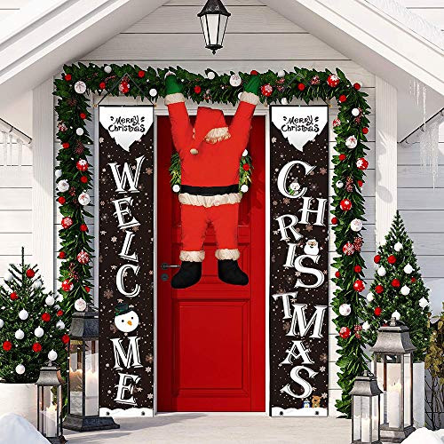 Bestffie Merry Christmas Banner, Welcome and Merry Christmas Hanging Porch Sign for Holiday Home Outdoor Indoor Christmas Decoration Banners Bestffie Merry Christmas Banner, Welcome and Merry Christmas Hanging Porch Sign for Holiday Home Outdoor Indoor Christmas Decoration Banners