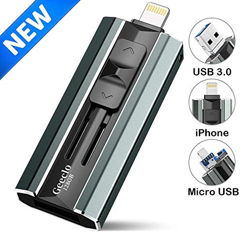 iPhone Flash Drive 128GB, Geeclo iPhone Memory Stick 128GB for iPhone X XR XS MAX, Jump Drive iPhone Thumb Drive USB 3.0 Flash Drive Compatible with iPhone/iPad/Android Computer-Update (Dark Green)