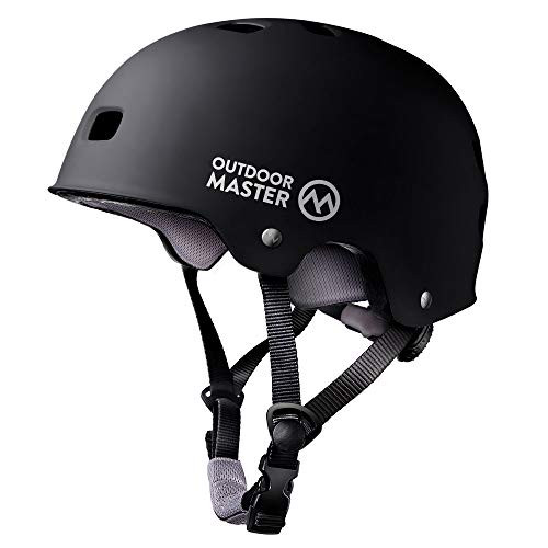OutdoorMaster Skateboard Helmet - ASTM & CPSC Certified Lightweight Skate with Removable Lining - 12 Vents Ventilation System - for Kids, Youth & Adults - L - Black
