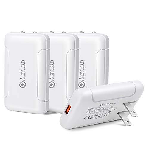 Quick Charge 3.0 USB Wall Charger, Besgoods 4-Pack 18W Slim Wall Charger Fast Charging Block QC 3.0 Adapter Compatible Samsung Galaxy S10 S9 S8 Note 8 9, iPhone, iPad, LG, HTC, Wireless Charger