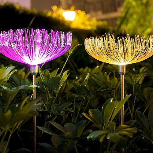 Neporal Multi-Colored Solar Stake Light Outdoor Decorative IP65 Waterproof Fiber Optic Solar Lighting 2 Pack Solar Garden Light Stakes for Yard Patio Garden Pathway Christmas Decoration