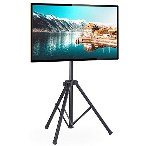 Rfiver Portable Tripod TV Display Floor Stand with Swivel Mount for 32"-60" Plasma LCD, LED, OLED Flat and Curved Screen TVs, Height Adjustable and Legs Foldable, Max VESA 400x400mm, Black DS1001