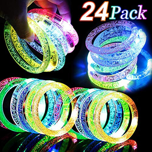 24 Pack Glow In The Dark LED Bracelets Party Favors Flashing Light Up Bracelets Glow Sticks Party Toys Neon Party Supplies Light Up Christmas Costume Parties Rave Concert Wedding Birthday Party Gift