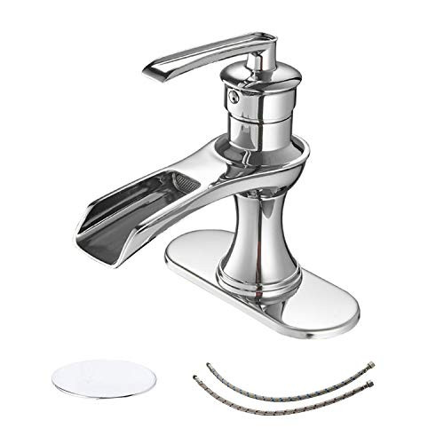 BWE Commercial Chrome Single Handle One Hole Waterfall Bathroom Sink Faucet Lavatory Deck Mount