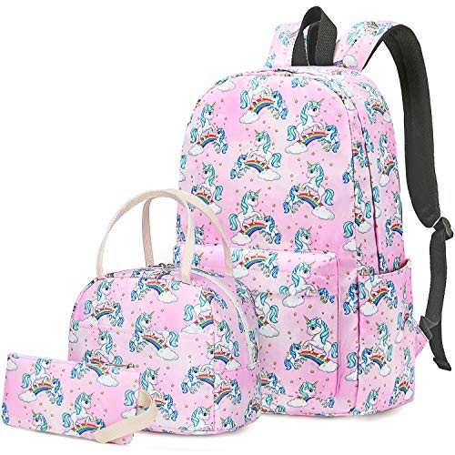 CAMTOP School Backpack for Girls Teens Bookbag Set Cute Student Backpack 3 In 1, School Bags + Lunch Box + Pencil Case (Pink-1)