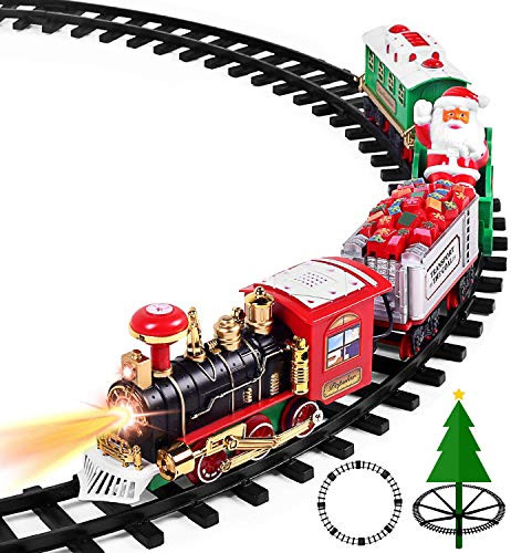 Aokesi Toy Train Set with Lights and Sounds - Christmas Train Set - 30" Diameter Round Railway Tracks Around The Christmas Tree Battery Operated Toys Xmas Train Gift for Kids, Boys & Girls