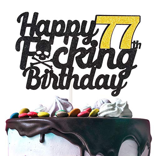 Happy Funny Birthday Cake Topper Black (77th)