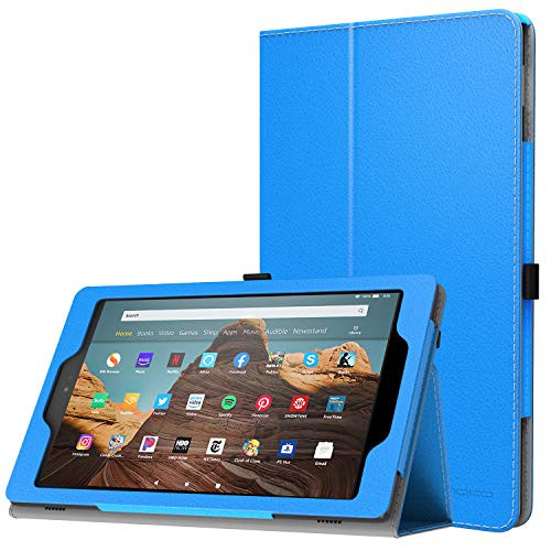 MoKo Case for All-New Amazon Fire HD 10 Tablet (7th Generation and 9th Generation, 2017 and 2019 Release) - Slim Folding Stand Cover with Auto Wake/Sleep for 10.1 Inch Tablet, Blue