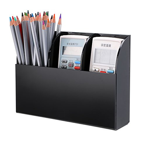 Hipiwe Wall Mount Remote Control Holder Clear Acrylic Media Organizer Storage Box Coffee Table and Nightstand Convenient Remote Control Caddy  (Three Compartments Black)