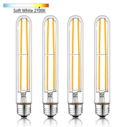 NOVELUX T10 LED Bulbs, Soft White 2700K, Tubular Light Bulb, Dimmable Edison LED Bulb 6W (60W Equivalent) 600lm, E26 Medium Base Led Bulb UL Listed 4Pack