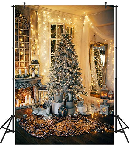 DULUDA 6x9ft Christmas Living Room Backdrops Xmas Christmas Tree Fireplace Vinyl Photography Backgrounds Photo Booth Studio Prop XM53B