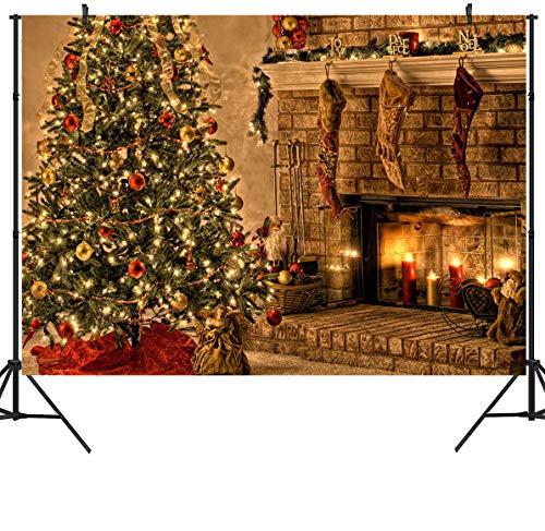 DULUDA 9X6FT Christmas Tree Fireplace Seamless Vinyl Customized Photography Backdrop Photo Background Studio Prop XM23B