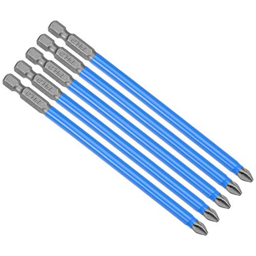 uxcell 1/4-Inch Hex Shank Magnetic Phillips Cross Screwdriver Bit, 127mm Length 6PH2 Insulation S2 Non-Slip Screwdriver Bits 5pcs