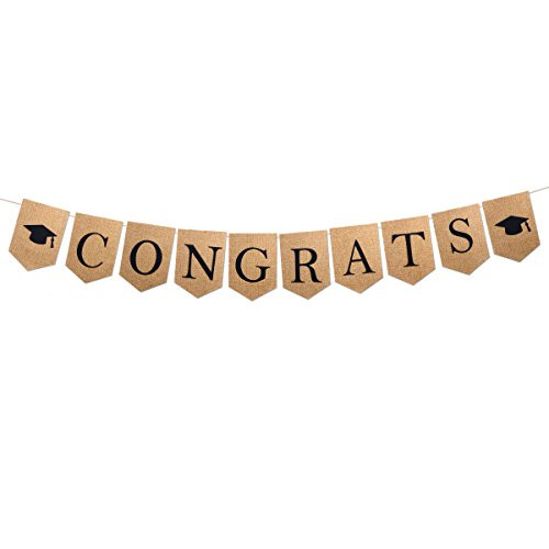LUOEM Congrats 2019 Graduation Burlap Banner Doctor Hat Graduation Banners Sign Graduation Party Supplies for Graduation Decor