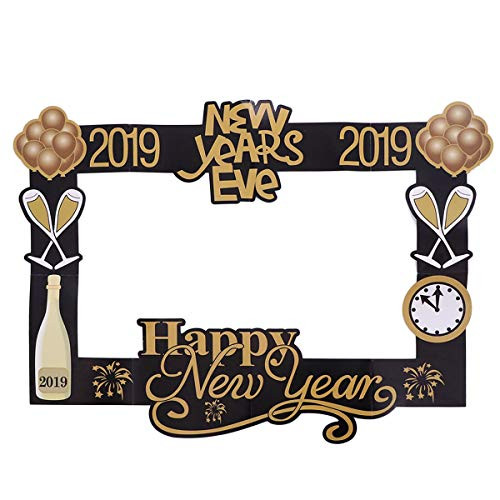Amosfun New Year Photo Booth Props Photo Frame 2019 Happiness New Years Eve Party Supplies