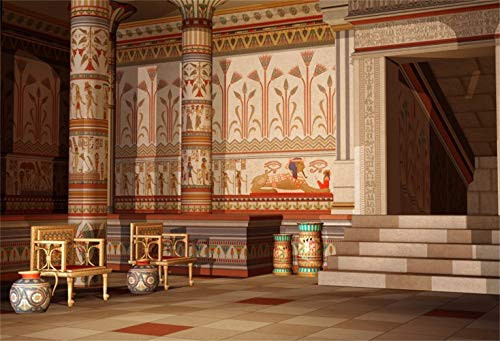 Laeacco 10x8ft Ancient Egyptian Palace Doorway Vinyl Photography Background Antique Egypt Mural Wall Paintings Pillars Stages Vintage Chairs Backdrop Egypt Theme Party Banner Scenic Spot Studio