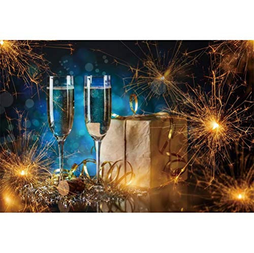 Laeacco New Year Celebration Background 7x5ft Fireworks Vinyl Photography Backdrop 2020 New Year Eve Party Decoration Champagne Golden Streamers Gift Xmas Carnival Banner Children Adults Portraits