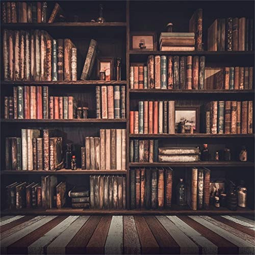 Laeacco Vinyl 8x8ft Photography Background Vintage Room Bookshelf Books Antique Wood Striped Floor Background Personal Portraits Wedding Paty Shooting Video Studio Props