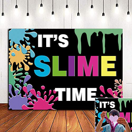 Splatter Black Colorful Photography Backdrop It's Slime Time Photo Background Fiesta Slime Children Happy Birthday Party Banner Decorations Baby Shower Cake Table Photo Booth Supplies Vinyl 5x3ft