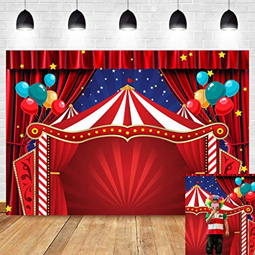 Red Curtain Stars Photography Backdrop Newborn Baby Shower Supplies Vinyl 7x5ft Big Top Circus Carnival Themed Birthday Party Photo Background Children Photo Booths Banner Decorations Cake Table