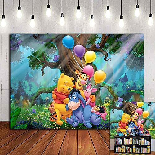 Cartoon Winnie The Pooh Colorful Balloon Photography Backdrop for Baby Kids Birthday Decorations Photo Backgrounds Baby Shower Photo Booths Studio Props Vinyl 5x3ft Dessert Table Supplies