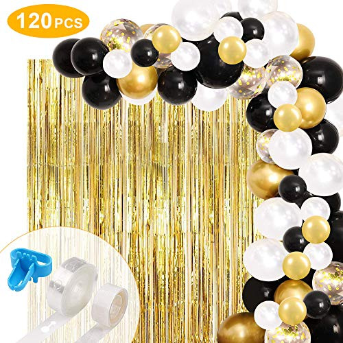 Black Gold Balloon Garland Kit, 120Pcs White Gold Confetti and Metallic Chrome Latex Balloons with Gold Tinsel Curtain for Wedding Birthday Anniversary Grad Party Supplies Graduation Decorations Black Gold Balloon Garland Kit, 120Pcs White Gold Confetti and Metallic Chrome Latex Balloons with Gold Tinsel Curtain for Wedding Birthday Anniversary Grad Party Supplies Graduation Decorations