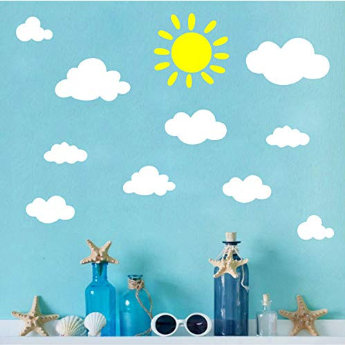 Sun and Clouds Wall Decals Wall Stickers Peel White Clouds Sky Wall Decals Easy to Apply and Removable Baby Nursery Room Wall Decor