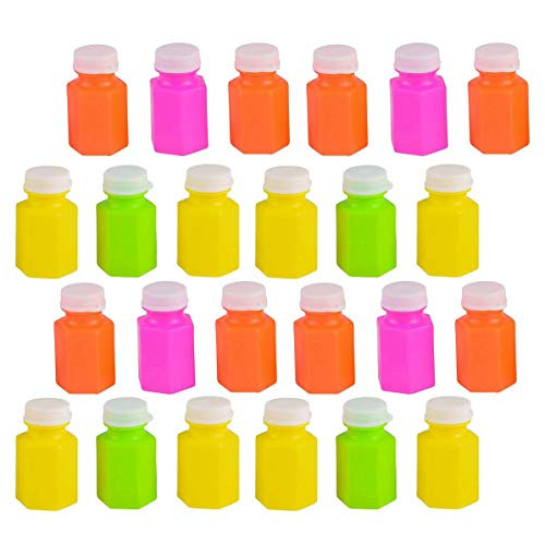 Kicko Neon Bubble Bottles - 2 Inches 0.6 Ounce Colorful Mini Assorted Bubble Bottle - Pack of 24 - Small Carnival Prizes for Kids Bulk, Summer Party Favors, Birthday Parties Supplies