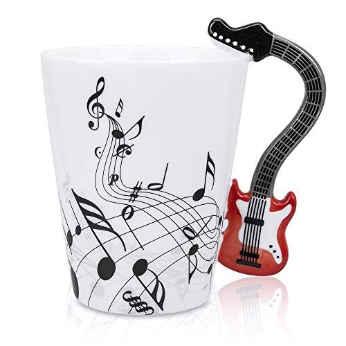 LanHong - 13.5 oz Musical Notes Design Guitar Coffee Mugs Drink Tea Milk Coffee Mug Ceramic Music Cup Gift for Friend (Red)