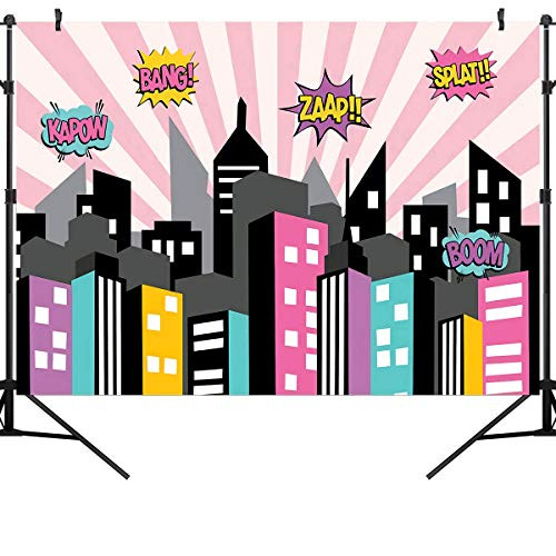 OUYIDA 7X5FT Super City Girl Party Backdrop for Photo Photography Hero Girls Buildings Child Birthday Party Vinyl Photography Backdrop Photo Background Studio Prop PCK61A