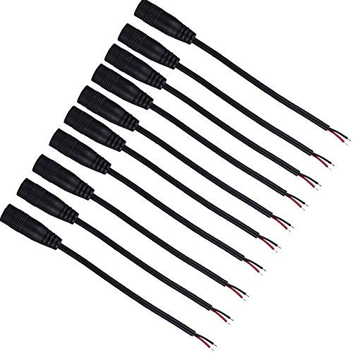 ZC-ECC 10Pack Barrel Power Plug 12V DC Cable Connector Female with Pigtail 2.1mm x 5.5mm for CCTV Security Camera LED Strip