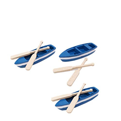 Healifty 3PCS Miniature Dollhouse Boat with Oars Canoe Model Figurines Mini Fairy Garden Accessories Ocean Beach Scene Ornament
