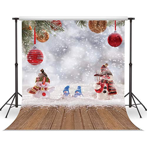 LYWYGG 8x8ft Christmas Ball Snowman Photo Background White Snowflake Wood Background Christmas Decoration Backdrops for Studio Prop CP-80-0808