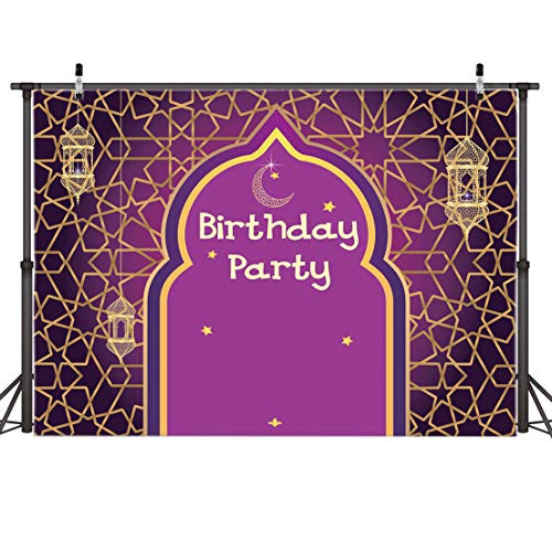 AIIKES 7x5FT Arabian Nights Lamp Backdrops Magic Genie Party Photography Backdrop Moroccan Princess Girl Baby Shower Birthday Background Cake Table Decoration Photo Booth Banner 11-596