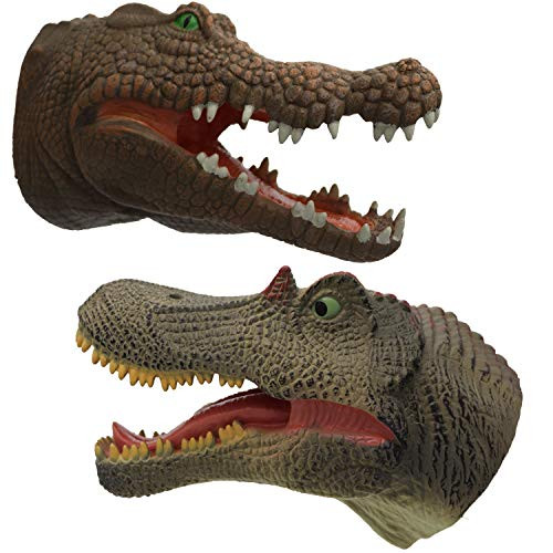 ifkoo Dinosaur Hand Puppet, Soft Realistic Rubber Green Spinosaurus Crocodile Hand Puppet Role Toy Kids (Dinosaur and Crocodile Set)