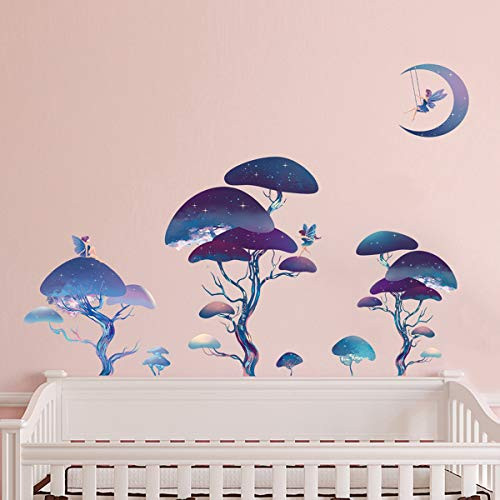ufengke Dreamlike Forest Fairies Wall Stickers Stars Tree Wall Decals Art Decor for Girls Room Nursery Kids Bedroom