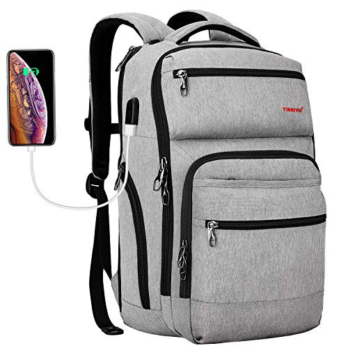 Tigernu Travel Laptop Backpack Business Anti Theft Slim Backpacks with USB Charging Port Water Resistant Bookbag for Women & Men Fits 15.6 Inch Laptop?Grey?