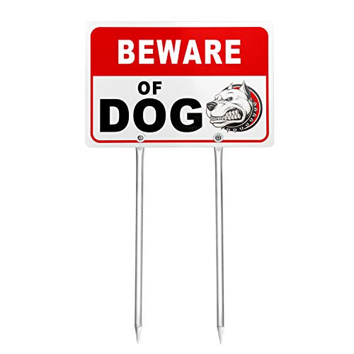 Kichwit Double Sided Beware of Dog Metal Sign for Yard, Aluminum, All Metal Construction, Sign Measures 11.8" x 7.9", 14" Long Metal Stakes Included Kichwit Double Sided Beware of Dog Metal Sign for Yard, Aluminum, All Metal Construction, Sign Measures 11.8" x 7.9", 14" Long Metal Stakes Included