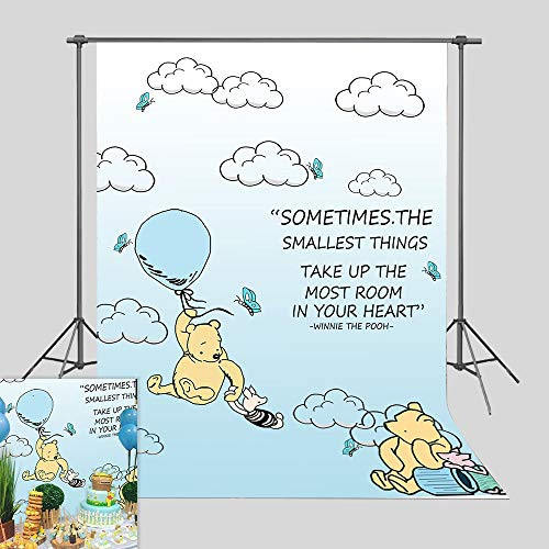 Cartoon Blue Sky Clouds Hot Air Photography Backdrop Wallpaper Bedroom Decorations Winnie The Pooh Photo Background Boys Girls Birthday Party Banner Baby Shower Supplies Photo Booths Vinyl 3x5ft